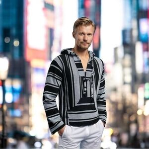 Mexican Baja Hoodie Rug Jumper Unisex Siesta Surf Hippy Hooded Sweater Poncho